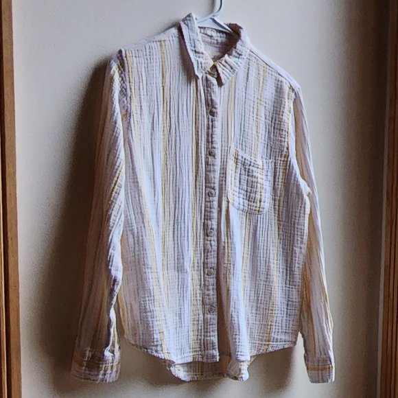 Universal Thread Yellow/White/Green Striped Button Down Shirt Size XS - Picture 2 of 16